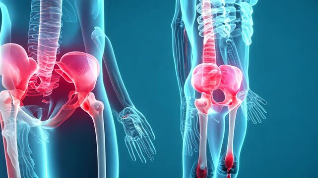 Human anatomy exploring skeletal system, joints, and bones of hip joint