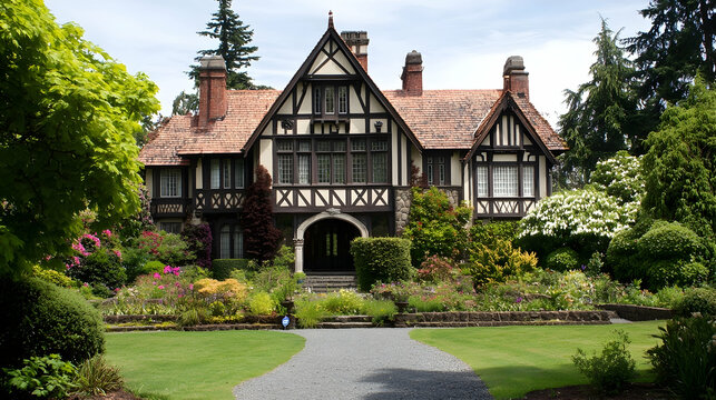 American Tudor Revival with Half-Timbering and Steep Gables, Historic Detroit Estate
