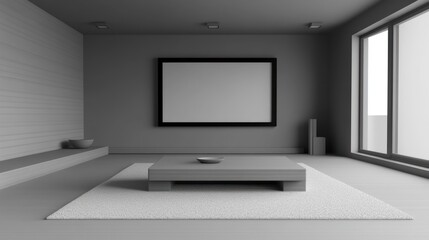 Fototapeta premium Modern Minimalist Room Interior Design With Blank Canvas