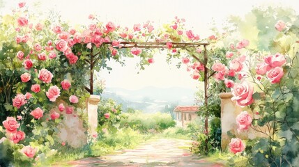 Naklejka premium Enchanting Rose Garden Path