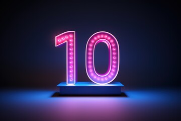 3d render, abstract number ten glowing in the dark with pink blue neon light. Digital symbol 10
