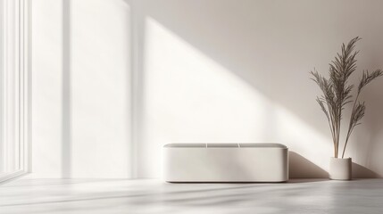 Minimalist interior with a plant and soft shadows