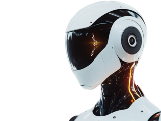 a white and black robot with a black helmet