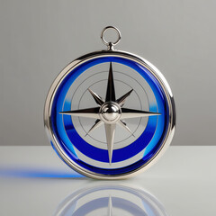 Glass sculpture of sailing compass with blue to gray gradient, smooth glossy finish, showcasing intricate details and craftsmanship, generative ai