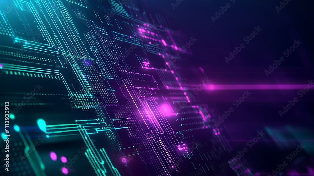 Poster futuristic digital background with colorful glowing lines and circuit patterns in technology concept