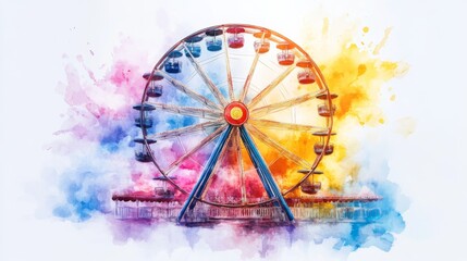 Ferris Wheel Watercolor Art