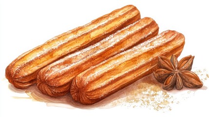 Churros with Star Anise and Cinnamon Powder Illustration