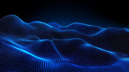 Futuristic Digital Landscape with Blue Dots and Waves, Abstract 3D Representation of Data Visualization