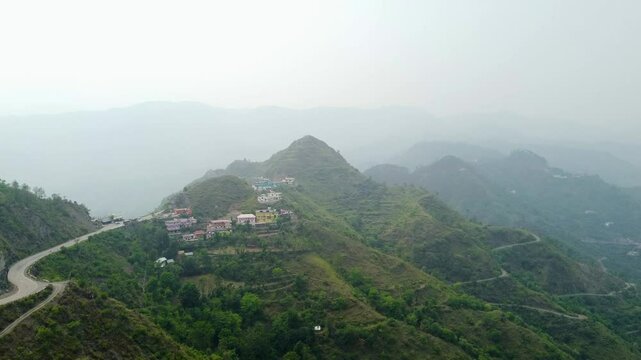 Aerial view of himalayan mountains at arki near solan in himachal pradesh, India