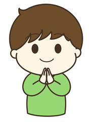 手を合わせる男の子のゆるかわイラスト