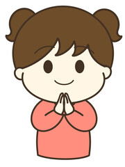 手を合わせている女の子のゆるかわイラスト