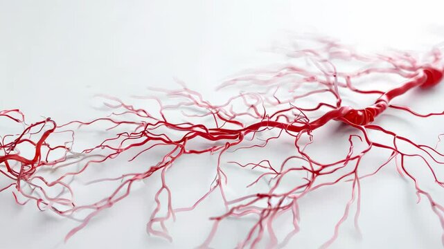 Intricate red vascular structure exploring organic details of life and connectivity in human anatomy