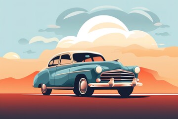 Vintage Classic Car vector Illustration, Classic car retro style isolated background
