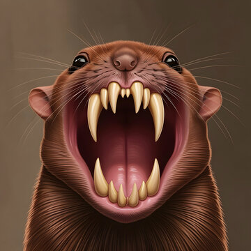 Back view of a Ansells molerat Fukomys anselli mouth open showing its huge teeth