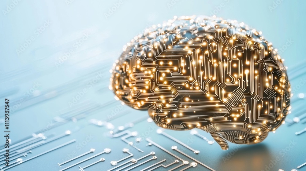Poster Abstract Illustration of a Robotic Brain Illuminated with Data Points and Circuit Patterns