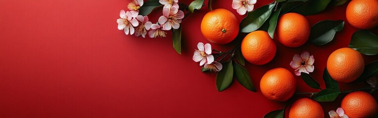 Chinese New Year Decorations with Red Background and Oranges