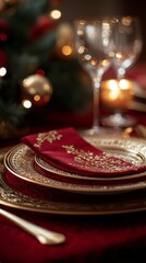 Elegant Christmas Table with Red and Gold Holiday Decor