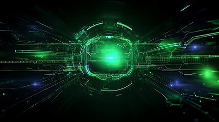 Obraz premium Futuristic Green Technology Background with Abstract Circular Patterns and Dynamic Lines for High-Tech Designs