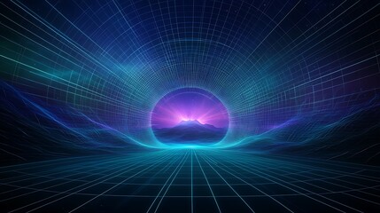 Futuristic Landscape with Vibrant Colors and Geometric Patterns in Digital Space