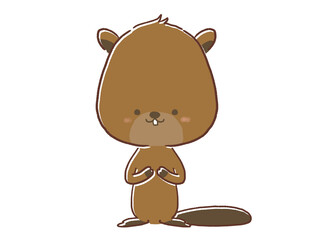 正面を向いて立つビーバーのイラスト
