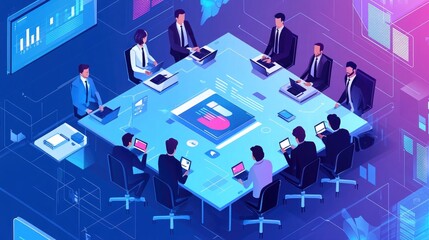 Team management. Moving banner with office employees or colleagues planning business schedule for online meetings and completing tasks. Productive Workflow. Cartoon style graphic animated