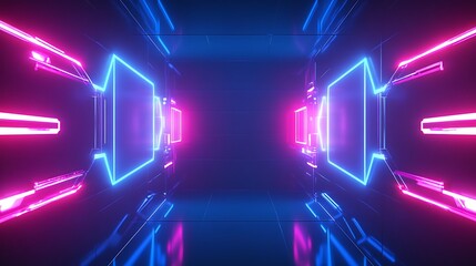 Fototapeta premium Futuristic Neon Corridor with Vibrant Blue and Pink Lights in a High-Tech Environment