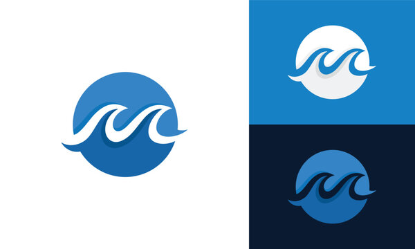 creative letter M ocean wave logo design vector graphic icon