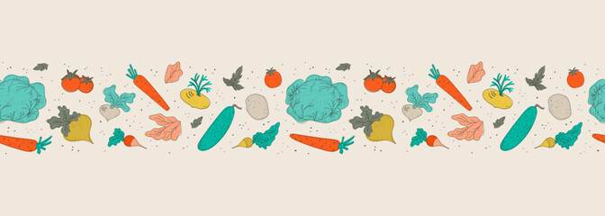 Obraz premium Colorful Vegetables Border Vector Pattern