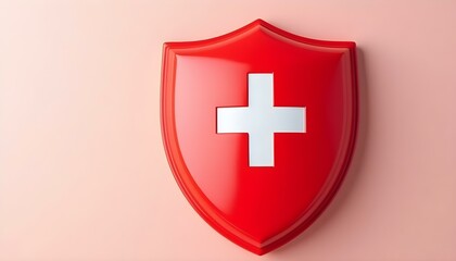 Fototapeta premium A detailed image of a red shield with a white first aid cross prominently displayed in the center, set against a plain background create with ai