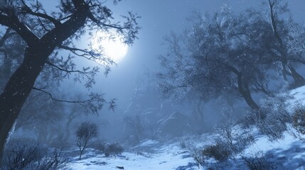 Fototapeta premium Magical winter forest branches heavy with snow