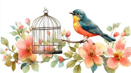 Vibrant Bird and Floral Illustration