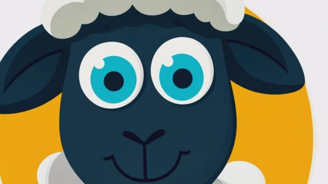 Playful Cartoon Sheep with Bright Blue Eyes