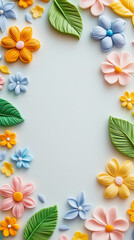 Floral pattern featuring delicate flowers made of polymer clay in pastel colors. Light background. Generative AI