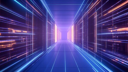 Obraz premium Futuristic Neon Tunnel with Vibrant Lights and Glowing Lines in a Digital Space Environment