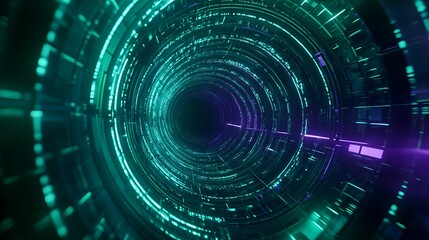 Obraz premium Futuristic tunnel with glowing neon elements in a high-tech digital environment, abstract sci-fi representation