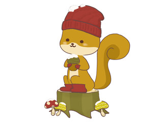 赤い帽子をかぶったリスのイラスト