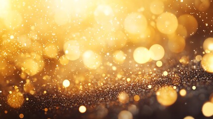 Sparkling golden glitter with bokeh lights creating a luxurious, festive background.