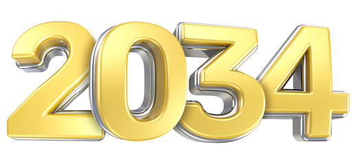 Happy New Year 2034 Silver With Yellow 3D Render