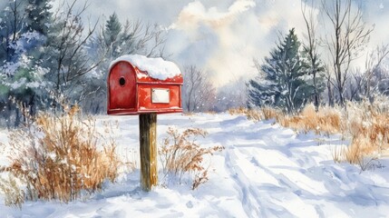 Naklejka premium Snowy Country Mailbox Scene