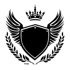 Obraz premium Black shield crest with wings, crown, and laurel wreath.