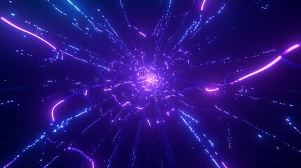 Stunning Abstract Cosmic Light Burst with Vibrant Blue and Purple Rays on a Dark Background