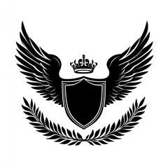 Obraz premium Black shield with wings and crown emblem.