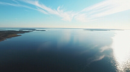 Baltic Sea aerial view showcasing vast expanse of water and distant coastline, symbolizing natural beauty and serene landscapes.