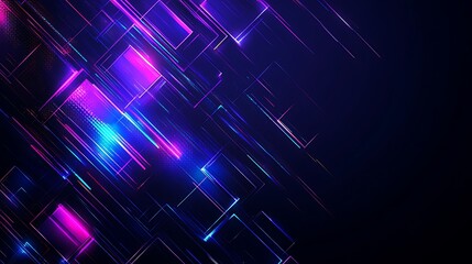 Obraz premium Vibrant Abstract Background with Glowing Geometric Shapes and Light Trails in Blue and Pink Tones