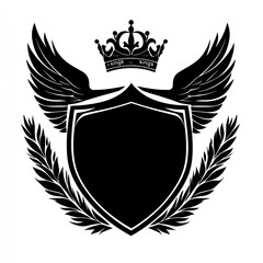 Obraz premium Black shield crest with crown and wings.