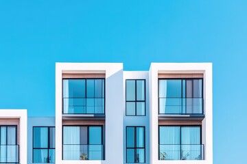 Obraz premium Modern white building facade with balconies under blue sky