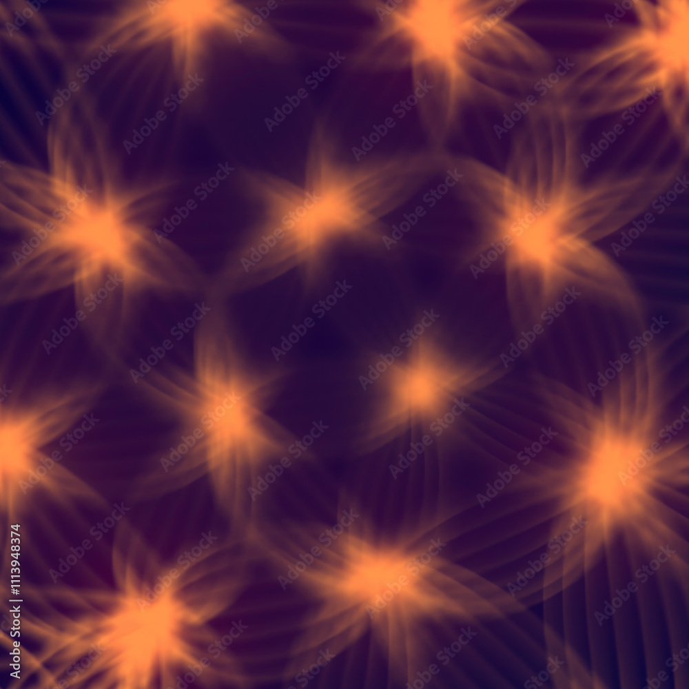 Aufkleber Abstract digital illustration with a geometric pattern of thin glowing lines in a bright orange color. Depth of field effect is used, which gives the image dynamism and volume. 3d rendering