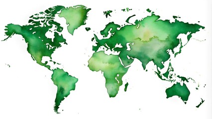 green watercolor map of the world on a white background © Yauhen