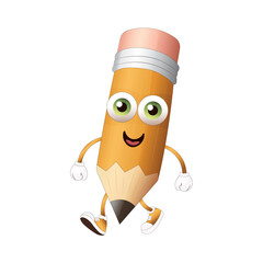 mascot pencil with green eyes isolated on transparent background