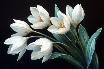 Elegant White Flowers Dark Background Botanical Art